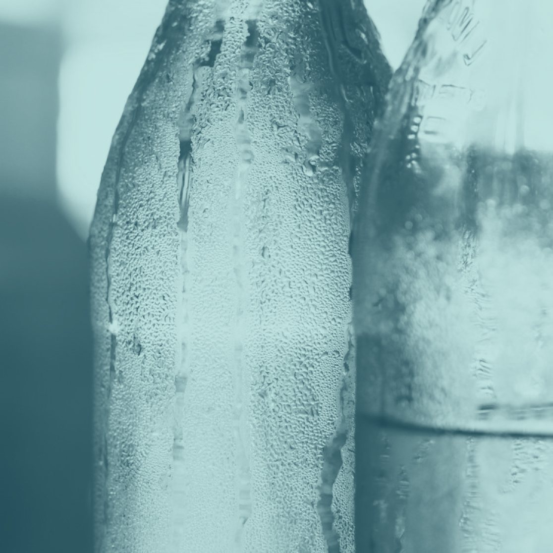 Glass bottles with condensation