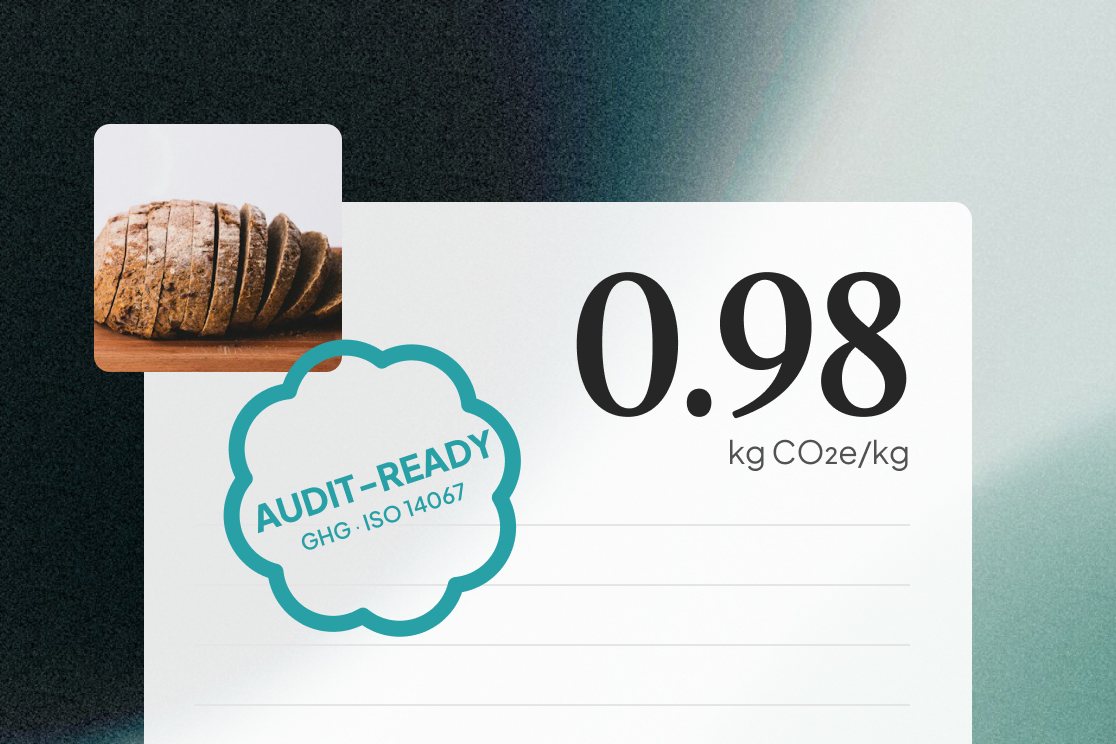 A product footprint of 0.98 kg CO₂e per kg with an audit-ready stamp for the GHG Protocol and ISO 14067