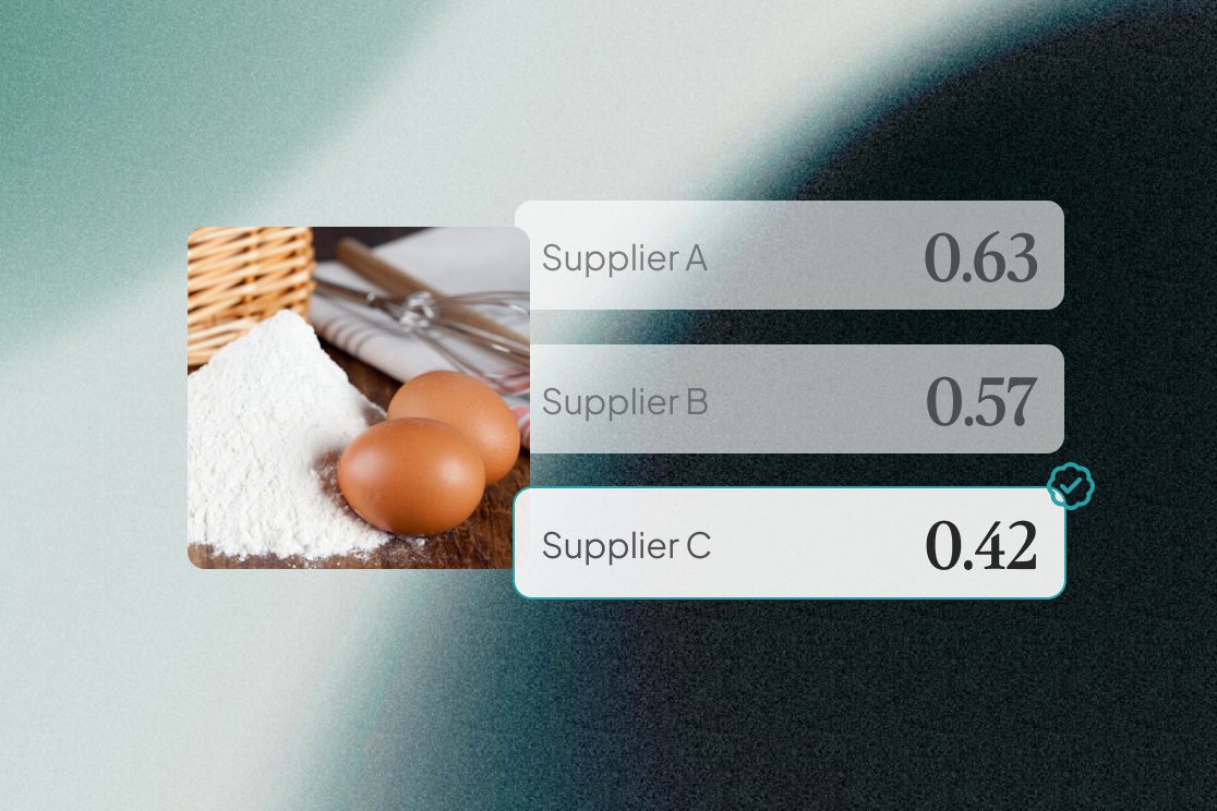 The same ingredient from three suppliers: 0.63, 0.57 and 0.42 kg CO₂e per kg